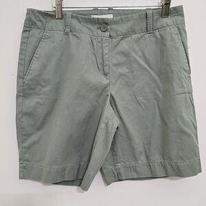 TALBOTS petites size 10P Chino Shorts Flat Front Classic Casual‎ Olive Green